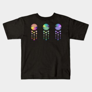 Dream Catchers | Sunset Peacock Nebula Red Yellow Green Blue Pink Black Kids T-Shirt